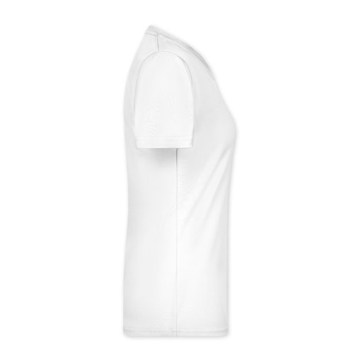 Weies Polyester T-Shirt fr Damen mit kurzen rmeln.
