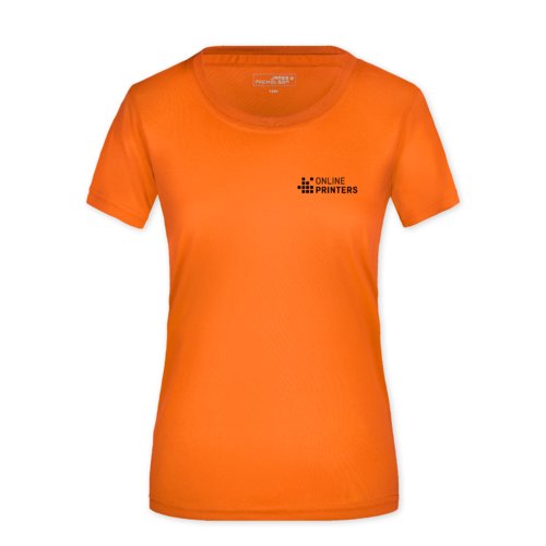Oranges Polyester Damen T-Shirt mit kurzen rmeln.