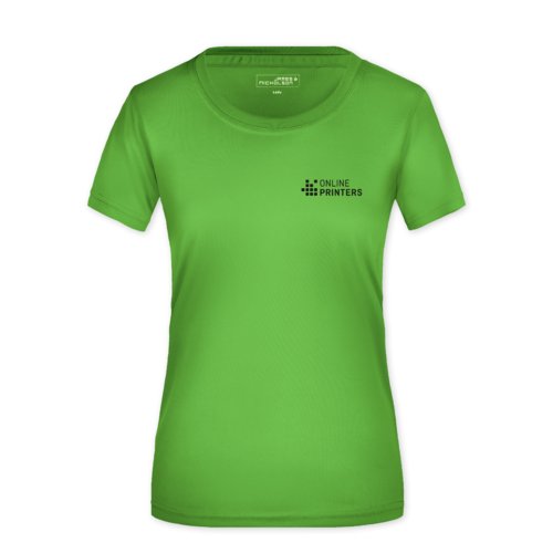 Apfelgrnes Polyester Damen T-Shirt mit kurzen rmeln.