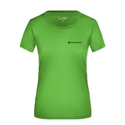 Apfelgr�nes Polyester Damen T-Shirt mit kurzen �rmeln.