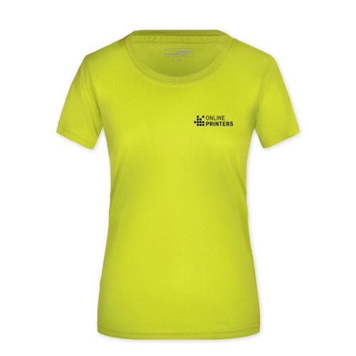 Neongelbes Polyester T-Shirt fr Damen mit kurzen rmeln.
