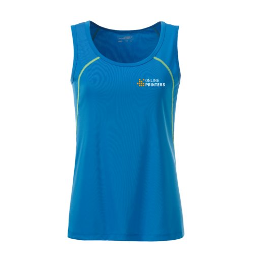 Blau-Neongelbes Sport-Tanktop aus Polyester fr Damen.