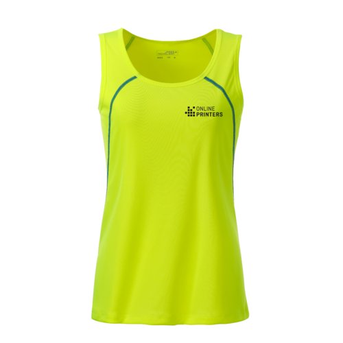 Neongelbes/Blaues Polyester-Tanktop fr Damen.