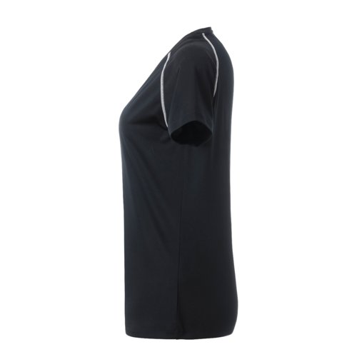 Schwarz-weies Polyester T-Shirt fr Damen.