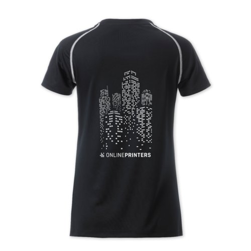 Schwarz-weies Sport-T-Shirt aus Polyester fr Damen.