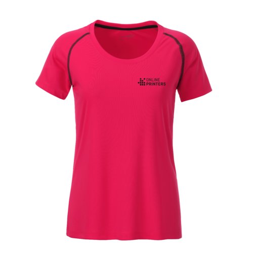 Neonpinkes/Graues Polyester-T-Shirt fr Damen mit kurzen rmeln.