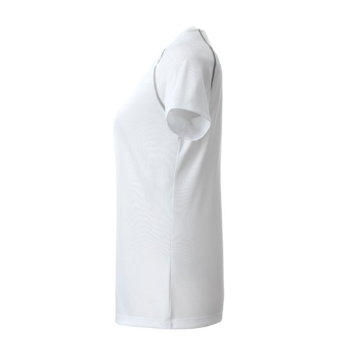 Weies Polyester T-Shirt fr Damen mit kurzen rmeln.