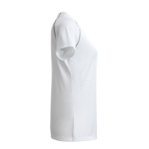 Weies Polyester T-Shirt fr Damen mit kurzen rmeln.