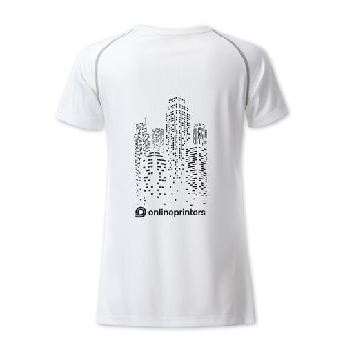 Wei�es Polyester T-Shirt f�r Damen mit kurzen �rmeln.