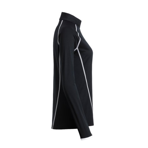 Schwarzes Damen-Langarmshirt aus Polyester mit sportlichem Schnitt.