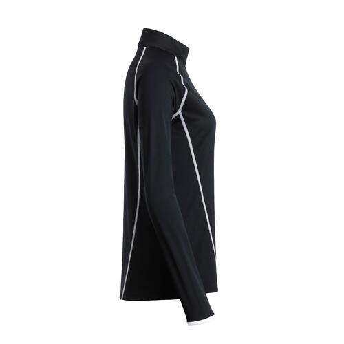 Schwarzes Damen-Langarmshirt aus Polyester mit sportlichem Schnitt.