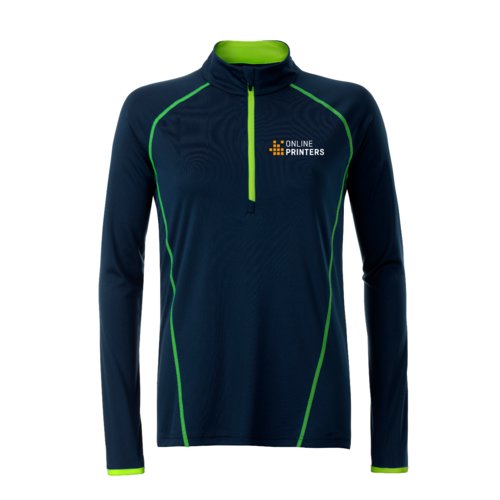 Marineblaues Polyester Langarmshirt mit Reiverschluss.