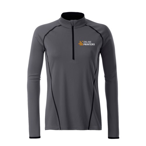 Dunkelgraues Polyester-Langarmshirt mit kurzem Reiverschluss.