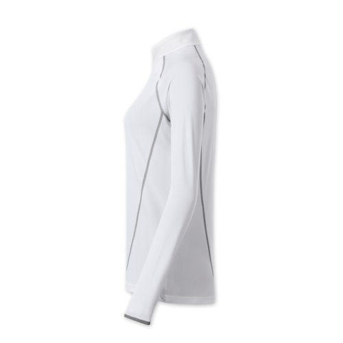 Weies Langarmshirt aus Polyester mit Stehkragen.
