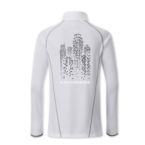Weies Polyester-Langarmshirt fr Damen mit Reiverschluss.