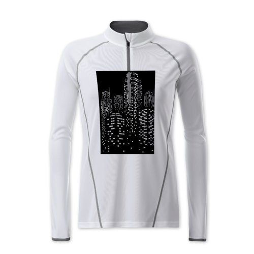 Weies Polyester Langarmshirt mit Reiverschluss.