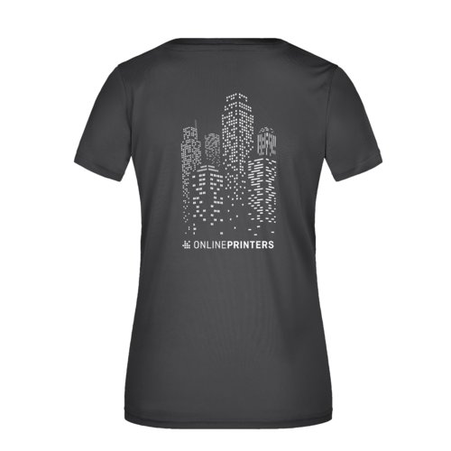 Schwarzes V-Ausschnitt Damen Shirt aus Polyester.