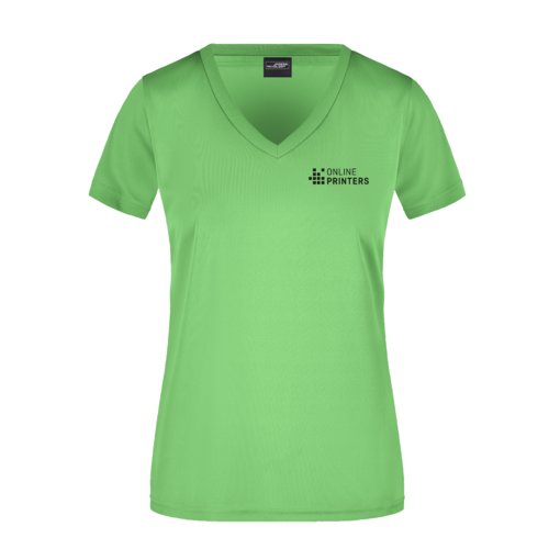 Apfelgrnes Polyester-T-Shirt mit V-Ausschnitt fr Damen.