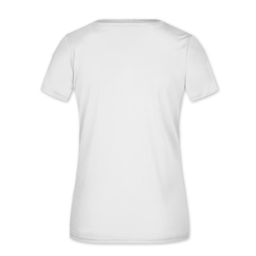 Weies Polyester Damen T-Shirt mit V-Ausschnitt und kurzen rmeln.