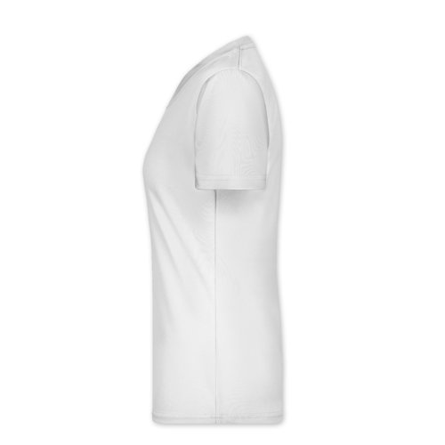 Weies Polyester-Shirt mit V-Ausschnitt fr Damen.