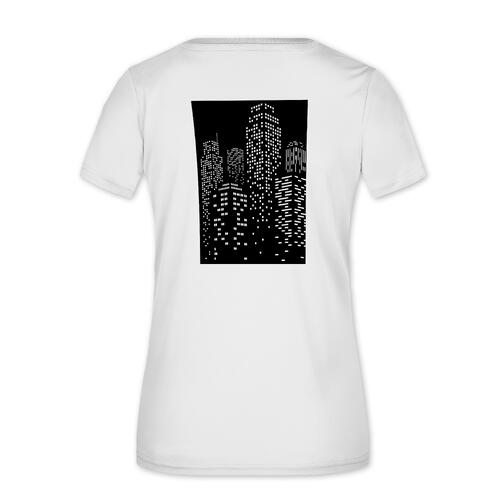Weisses Polyester-Shirt mit V-Ausschnitt f�r Damen.