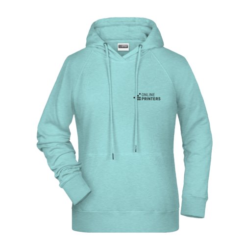 Mintgrner Damen-Hoodie aus Baumwollmischgewebe mit Kordelzug.