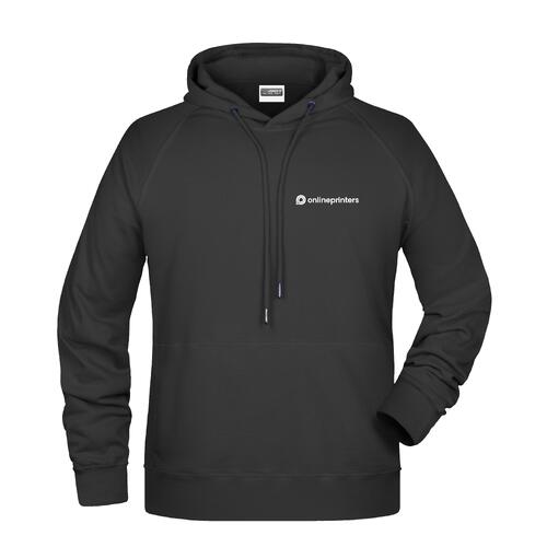 Schwarzer Baumwoll-Polyester-Hoodie mit Kapuze und Kordelzug.