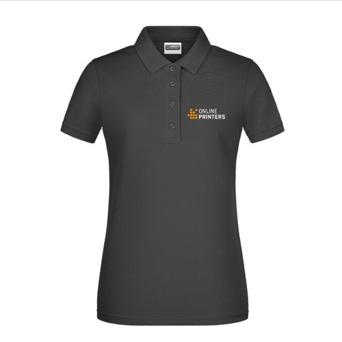 Schwarzes Baumwoll-Poloshirt fr Damen mit kurzer Knopfleiste.