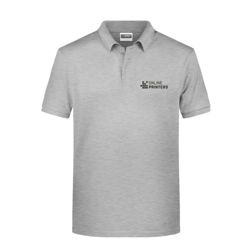 Grau meliertes Baumwoll-Poloshirt fr Herren mit kurzer Knopfleiste.