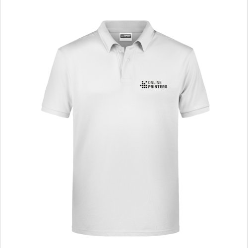 Weisses Baumwoll-Poloshirt fr Herren mit kurzer Knopfleiste.