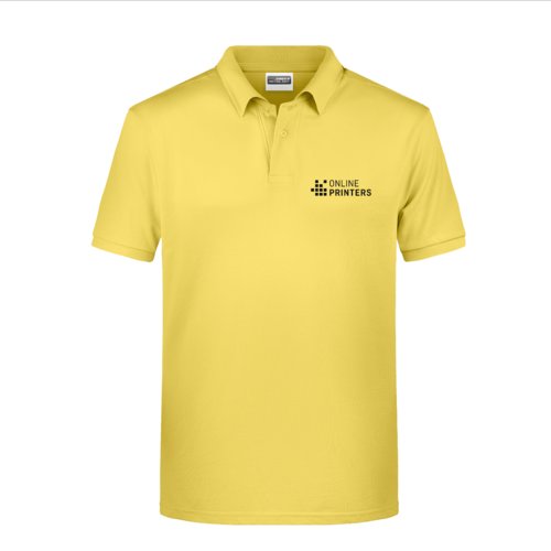 Gelbes Baumwoll-Poloshirt mit kurzer Knopfleiste.