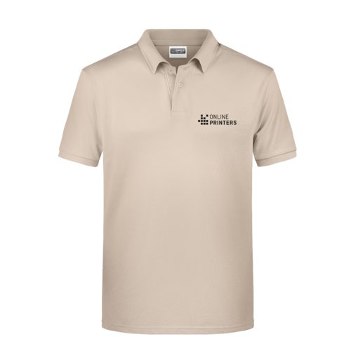 Beiges Baumwoll-Poloshirt fr Herren mit kurzen rmeln.