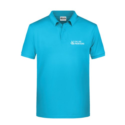 Trkisfarbenes Baumwoll-Poloshirt fr Herren mit kurzer Knopfleiste.