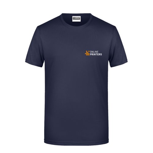 Schwarzblaues Baumwoll-T-Shirt fr Herren mit kurzen rmeln.