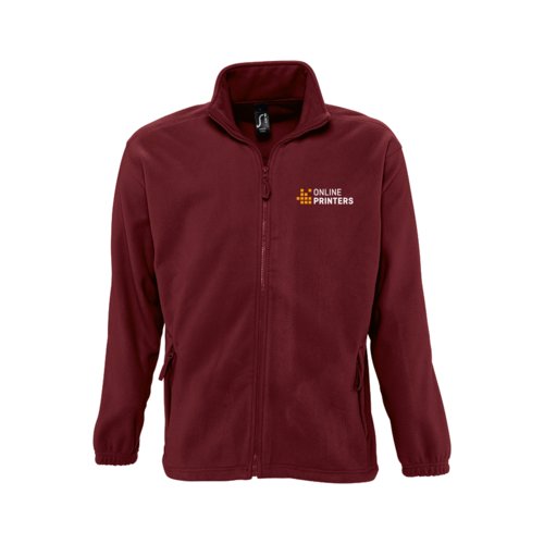 Burgunderfarbene Fleecejacke aus Polyester mit durchgehendem Reiverschluss.
