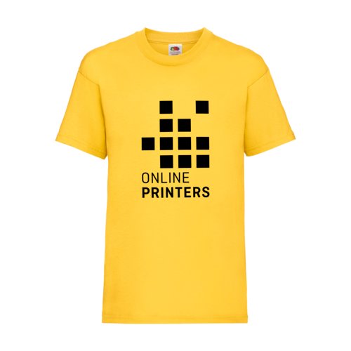 Gelbes Baumwoll-T-Shirt fr Kinder mit kurzen rmeln.