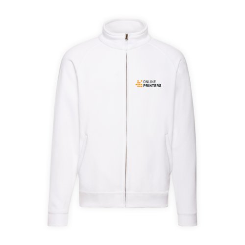 Weisse Sweatjacke aus Baumwollmischgewebe mit durchgehendem Reissverschluss.