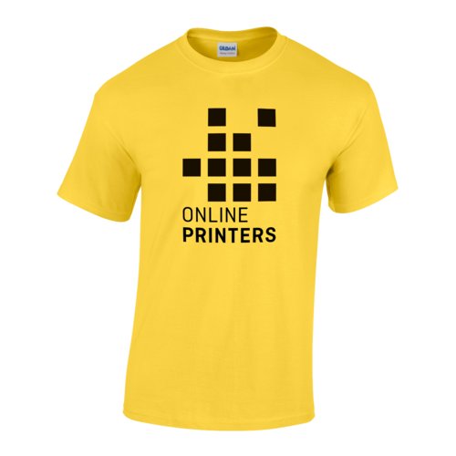Gelbes Baumwoll-T-Shirt mit kurzen rmeln.
