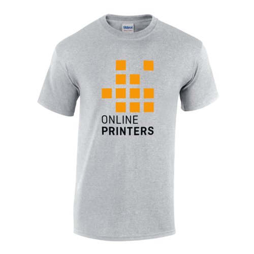 Graues Baumwoll-T-Shirt mit kurzen rmeln und Rundhalsausschnitt.