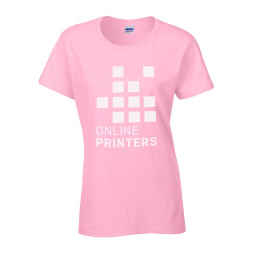 Hellrosa Baumwoll-T-Shirt fr Damen mit kurzen rmeln.
