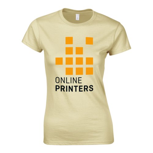 Sandfarbenes Damen T-Shirt aus Baumwolljersey mit kurzem Arm.