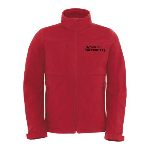 Rote Softshelljacke aus Polyester und Elasthan mit durchgehendem Reiverschluss.