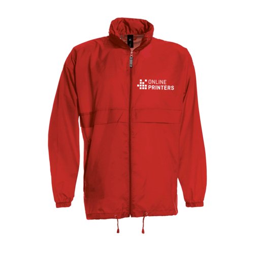 Rote Nylon-Windjacke fr Herren mit durchgehendem Reiverschluss.