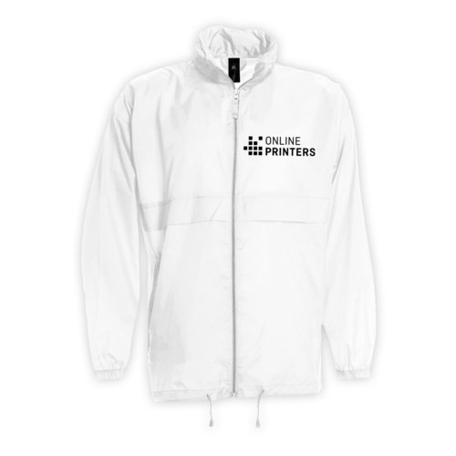 Weisse Nylon Windjacke fr Herren mit Reiverschluss.