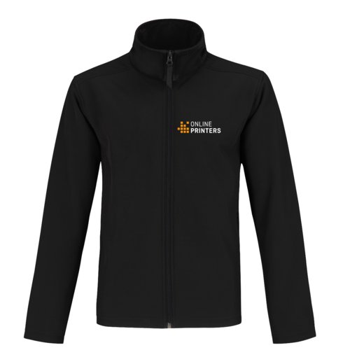 Schwarze Softshelljacke aus Polyester-Elasthan-Gemisch mit durchgehendem Reiverschluss.
