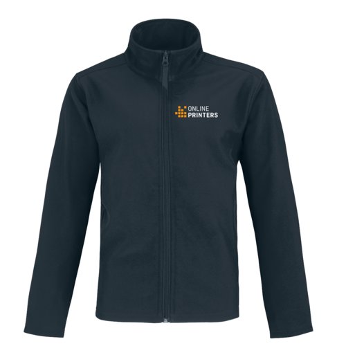 Marineblaue Softshelljacke aus Polyester-Elasthan-Gemisch mit Reiverschluss.