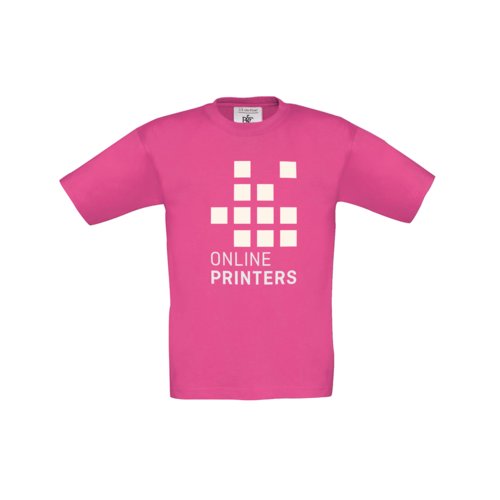 Fuchsiafarbenes Kinder-T-Shirt aus Baumwolle mit kurzen rmeln.