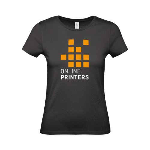 Schwarzes Baumwoll-T-Shirt fr Damen mit kurzen rmeln.