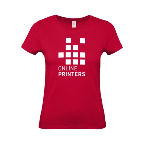 Dunkelrotes Baumwoll-T-Shirt fr Damen mit kurzen rmeln.