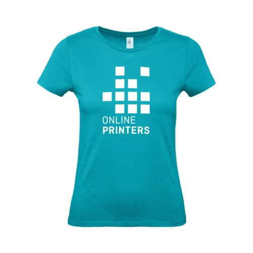 Trkisfarbenes Baumwoll-T-Shirt fr Damen mit kurzen rmeln.